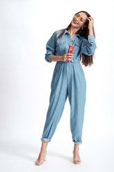 Dropped Shoulder Denim Jumpsuit